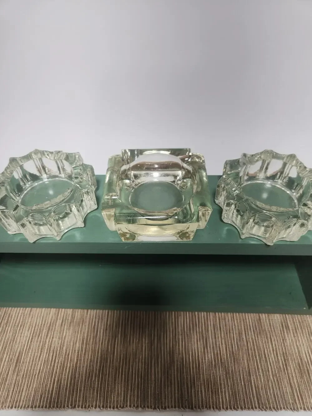 Lot of 3 Vintage Heavy Clear Glass Ashtrays MCM Square & Round Tobacciana Catcha